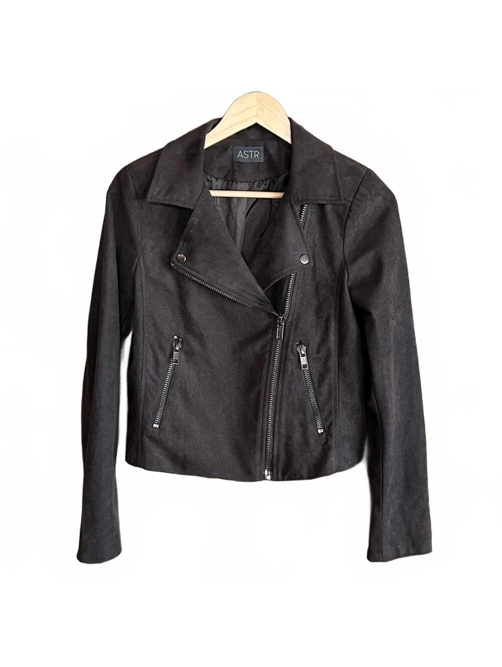 ASTR Womens Dark Brown Gray Faux Suede Moto Jacket Small Bikercore Streetwear